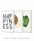 Conjunto 3 Quadros Decorativos Fundo Branco - Folhas + Costela Adão + Frase Happiness - loja online