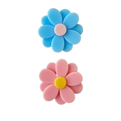 APLIQUE FLOR DUPLA - 3,5CM - ROSA E AZUL - 2 UNIDADES