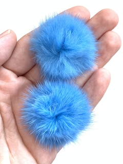 POMPOM RETO PÊLO AZUL TURQUESA - 2 UNIDADES - 4,5CM