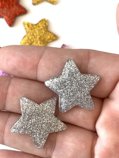 APLIQUE ESTRELA MINI RESINA GLITTER PRATA - 2 UNIDADES