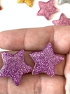 APLIQUE ESTRELA MINI RESINA GLITTER LILÁS - 2 UNIDADES