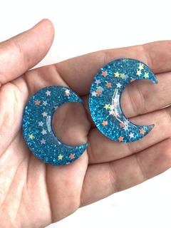 APLIQUE LUA ESTRELADA GLITTER AZUL - 2 UNIDADES