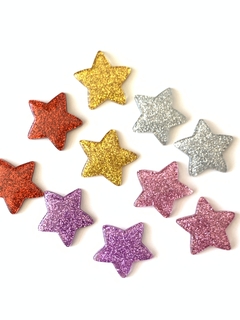 APLIQUE ESTRELA MINI RESINA GLITTER PRATA - 2 UNIDADES - comprar online