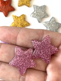 APLIQUE ESTRELA MINI RESINA GLITTER ROSÊ - 2 UNIDADES