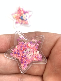 APLIQUE ESTRELA MINI TRANSPARENTE ROSA - FRUTINHAS - 2 UNIDADES