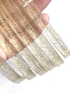 TIARA TRANSPARENTE GLITTER DOURADO - 6 UNIDADES na internet