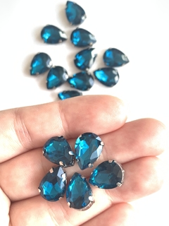 APLIQUE PEDRA GOTA AZUL PETRÓLEO (14 MM) - 5 UNIDADES