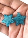 APLIQUE ESTRELA MINI RESINA GLITTER AZUL - 2 UNIDADES