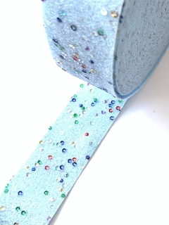 FITA LONITA GLITTER LANTEJOULA AZUL - 38MM - 2M