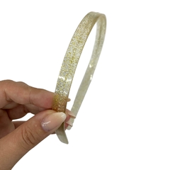 TIARA TRANSPARENTE GLITTER DOURADO - 6 UNIDADES - comprar online