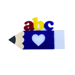 APLIQUE LÁPIS ABC BIG ESCOLAR ACRÍLICO ADL - AZUL ROYAL - 8CM - 1 UNIDADE