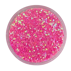 APLIQUE CONFETE GLITTER MINI CORAÇÃO ROSA CHICLETE - 10 GRAMAS