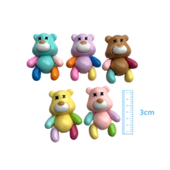 APLIQUE URSO COLORIDO RESINA - 3CM - 5 UNIDADES