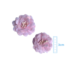 APLIQUE FLOR TECIDO MIOLO PISTILO ROSA - 3CM - 2 UNIDADES