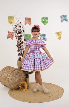 Vestido junino Jandira xadrez lilás