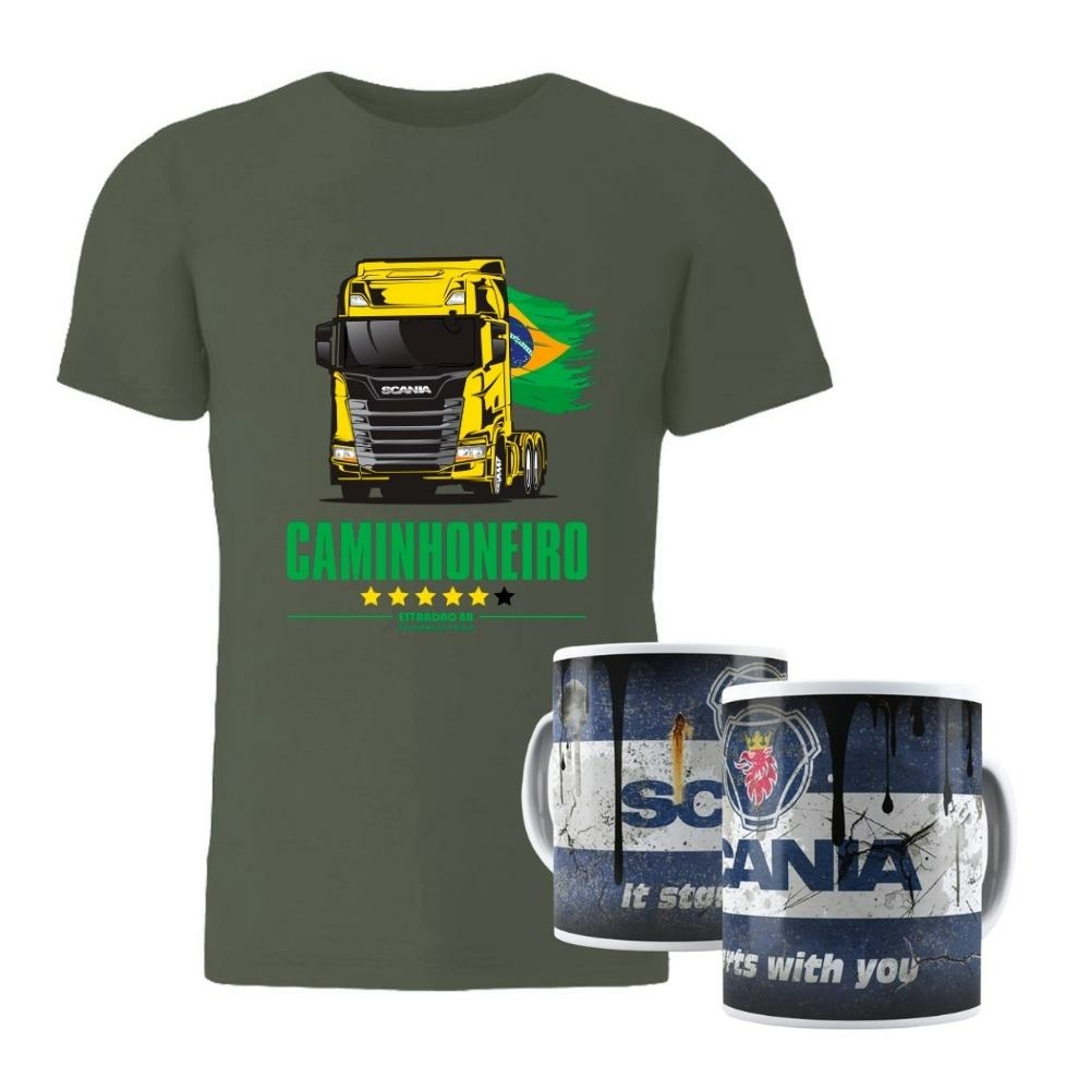 Camiseta Masculina Caminhão Scania Arqueado Amarelo