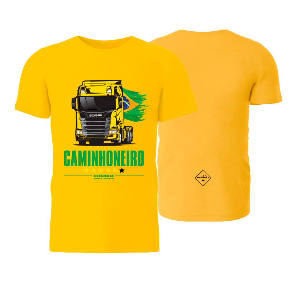 Camiseta Masculina Caminhão Scania Arqueado Amarelo