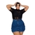 Saia Cargo Plus Size Jeans Escuro Barra Feita Curta Feminina