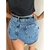 Short Fem Jeans Escura Barra Desfiada Com Cinto - Crisconf-Vestuários e Acessórios