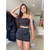 Conjunto Cropped e Saia Curta Em Strass na internet