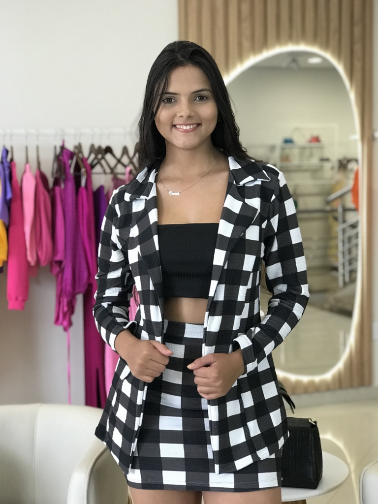 Tuddu Conjunto Blusa Cropped E Saia Xadrez