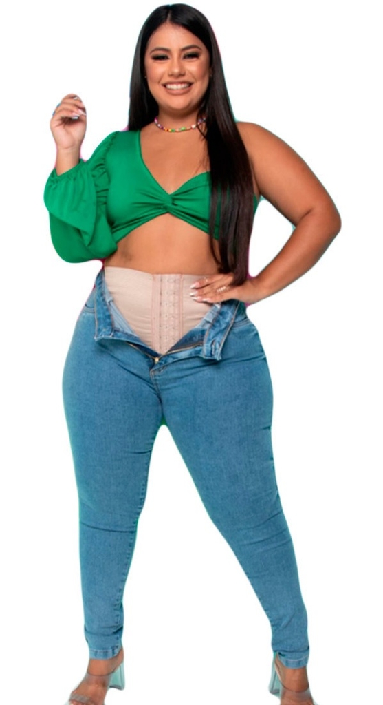 Calça jeans com cinta interna plus size 2025