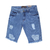 Bermuda Jeans Masculina Com Puidos e Barra Desfiada Lançamento na internet