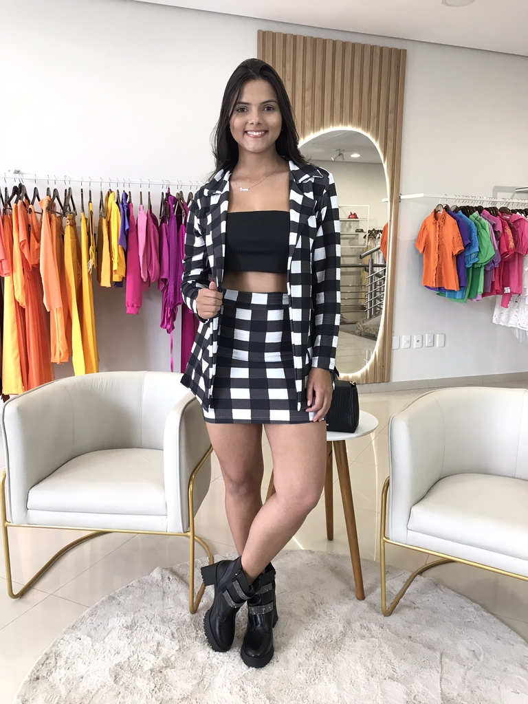 Tuddu Conjunto Blusa Cropped E Saia Xadrez