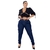Calça Jeans Escura Cargo Plus Size Cintura Alta Com Bolsos na internet