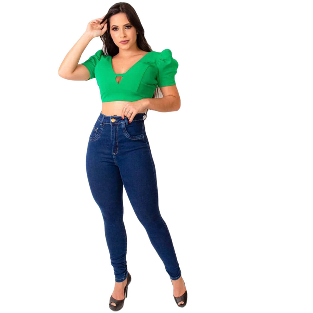 Calça Jeans de Cintura Alta Cruzada [CALÇA EFEITO BARRIGA CHAPADA]