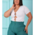 Cropped Feminino Plus Size Com Argolas Frontal Manga Curta - loja online