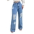 Calça Wide Leg Feminina Jeans Claro Com Rasgos Barra Feita - comprar online