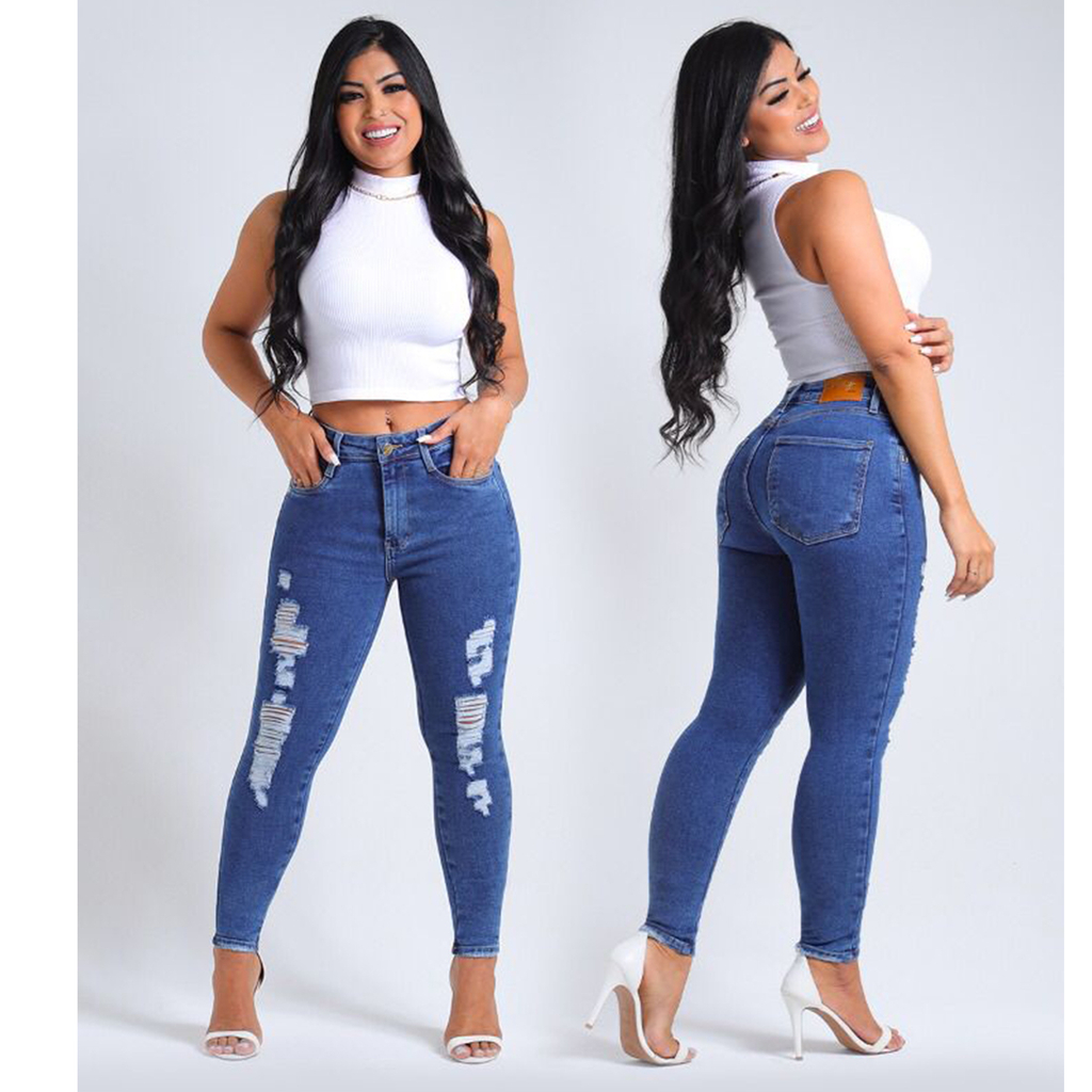 Calça Feminina Mom Jeans Miller Com Destroyed Cintura Alta