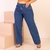 Calça Wide Leg Plus Size Jeans Lisa Com Bolsos Feminina - Crisconf-Vestuários e Acessórios