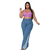 Calça Jeans Plus Size Feminina Wide Leg Com Recorte Na Barra