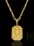 Corrente cadeado 70cm 5mm Fecho Gaveta Banhada a Ouro 18K + Pingente Placa com Face de Cristo 4D Cravejado - loja online