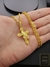 Corrente Cadeado 70cm 4mm Fecho Canhão Banhada a Ouro 18K + Pingente Cravejado Cruz com Mão Orando na internet