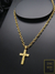 Corrente Cadeado 60cm 4mm Fecho Gaveta Banhada a Ouro 18K + Pingente Cruz Oração Pai Nosso Pequeno - loja online
