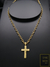 Imagem do Corrente Cadeado 60cm 4mm Fecho Gaveta Banhada a Ouro 18K + Pingente Cruz Oração Pai Nosso Pequeno