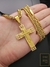 Corrente Grumet Duplo 70cm 7mm Fecho Gaveta Banhada a Ouro 18K + Pingente Cruz Pai Nosso em Espanhol na internet