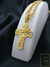 Corrente Cadeado 70cm 5mm Fecho Canhão Banhada a Ouro 18K + Pingente Cruz com Face de Cristo Cravejado