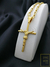 Corrente Cadeado Alongado 70cm 6mm Fecho Gaveta Banhada a Ouro 18K + Pingente Cruz Cristo