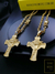 Corrente Cadeado 70cm 4mm Fecho Gaveta Trava Dupla Banhada a Ouro 18K + Pingente Cruz Com Perfil de Cristo