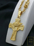 Corrente Cadeado 70cm 4mm Fecho Gaveta Trava Dupla Banhada a Ouro 18K + Pingente Cruz Com Perfil de Cristo na internet