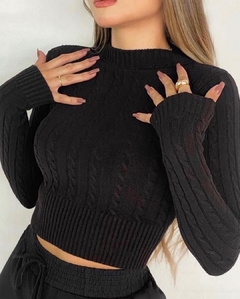Cropped tricot modal trançado manga longa na internet
