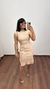 Vestido Canelado Ribana Midi Meia Manga Muscle Vanessa Nude Areia