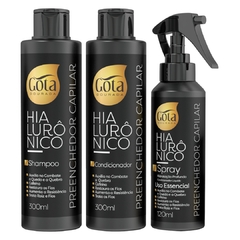 Kit Gota Hialurônico Preenchedor Shampoo Condicionador Spray