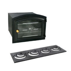 KIT Forno Abaulado Frente de Ferro caixote de Aço Carbono 0,9mm Grande + Chapa 4 furos com redução