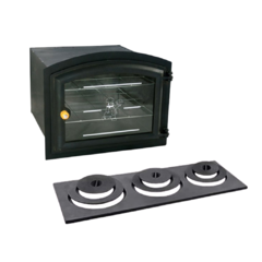 KIT Forno Abaulado Frente de Ferro caixote de Aço Carbono 0,9mm Grande + Chapa 3 furos com redução