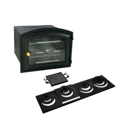 KIT Forno Abaulado Frente de Ferro caixote de Aço Carbono 0,9mm Grande + Chapa 4 furos com bifeira